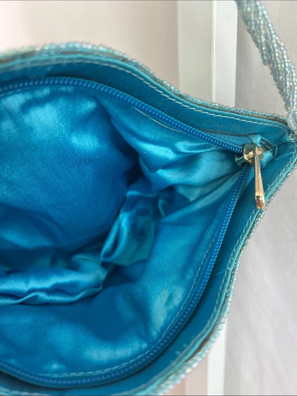 Embellished Vintage Turquoise Sequin Shoulder Bag Peacock Design Beaded Strap